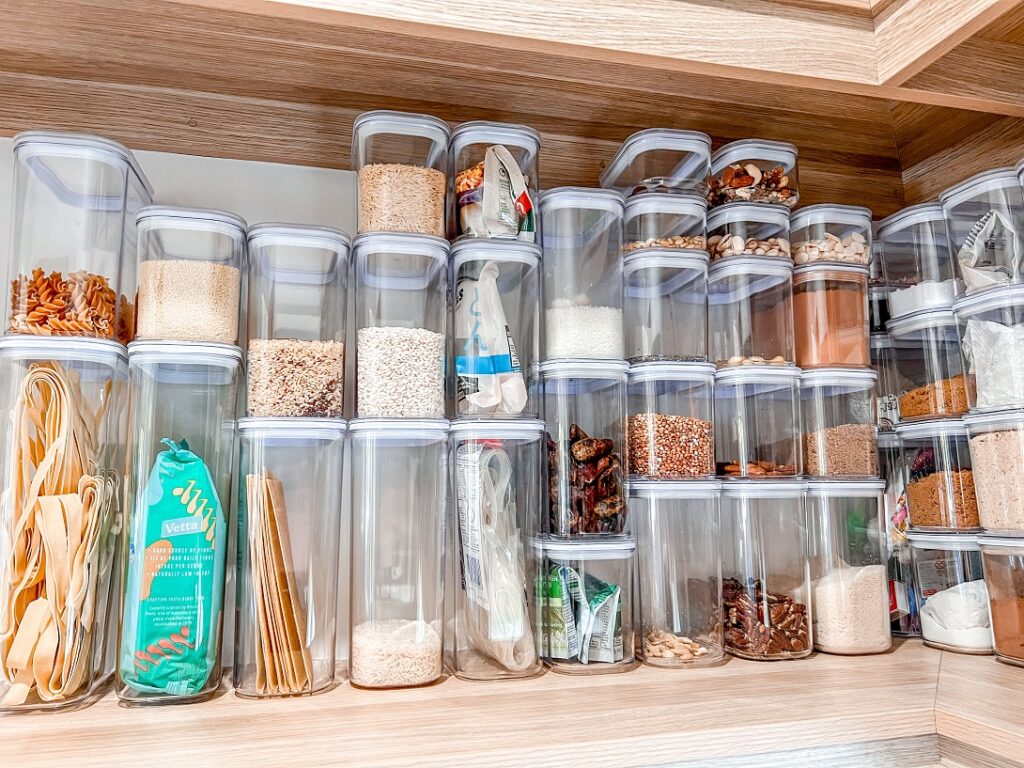 clear food containers in pantry