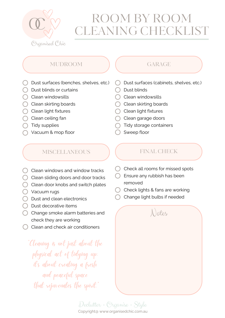 printable room by room cleaning checklist organised chic