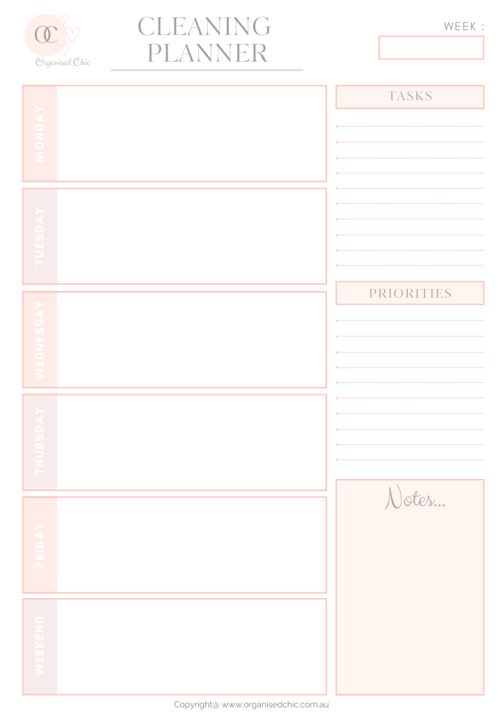 printable cleaning planner organised chic