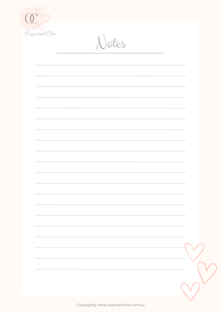 printable notes page organised chic