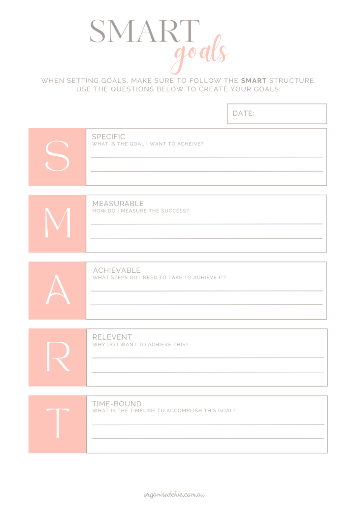 worksheet for setting SMART goals