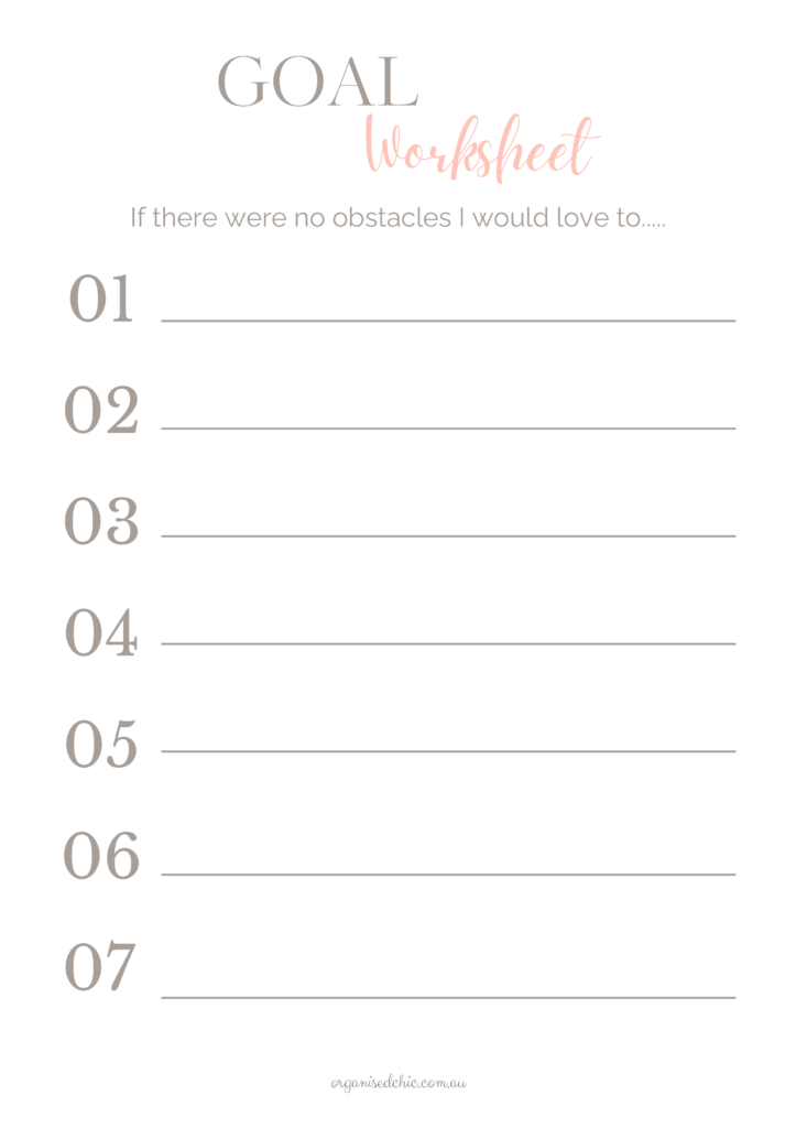 worksheet for listing all goals