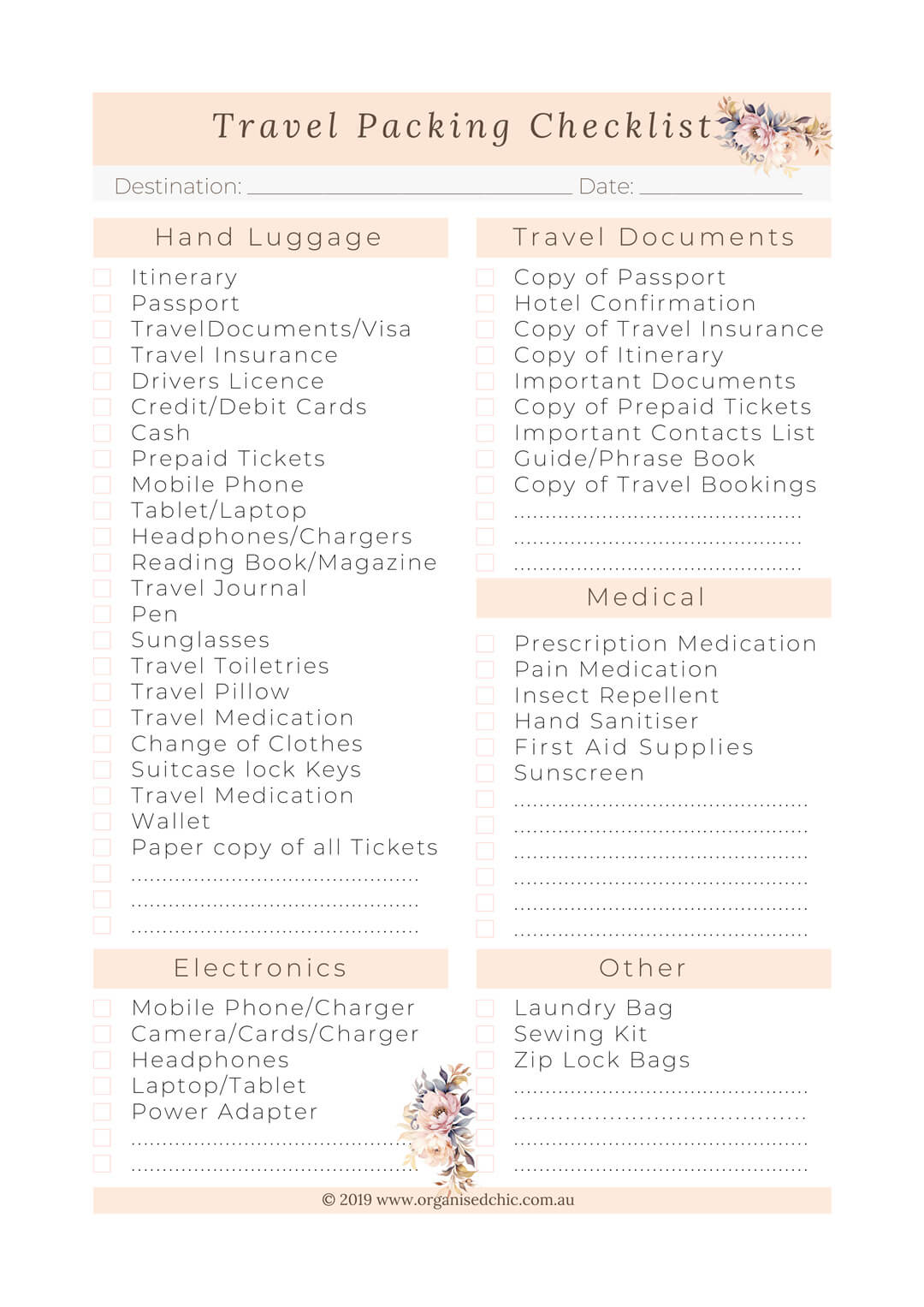 printable pdf travel packing checklist 1