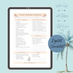 travel packing checklist printable PDF www.organisedchic.com.au